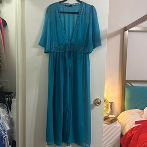 Summer Throw/Cover up, double tie, teal color, size M, like new